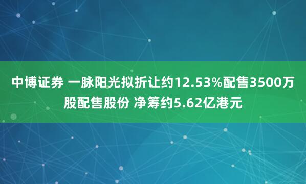 中博证券 一脉阳光拟折让约12.53%配售3500万股配售股份 净筹约5.62亿港元